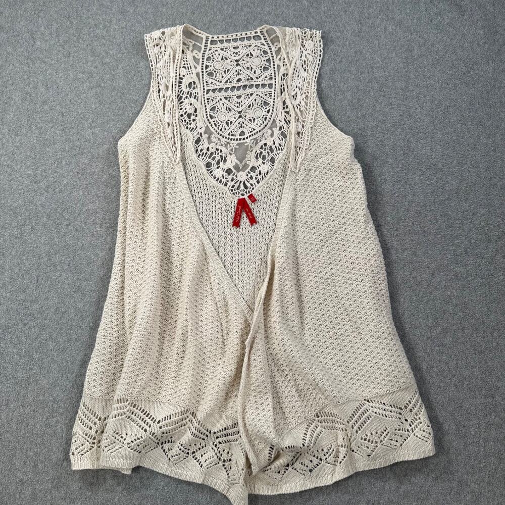 Red Camel Crochet Knit Sleeveless Open Top Women's X-Small Beige Boho Y2k